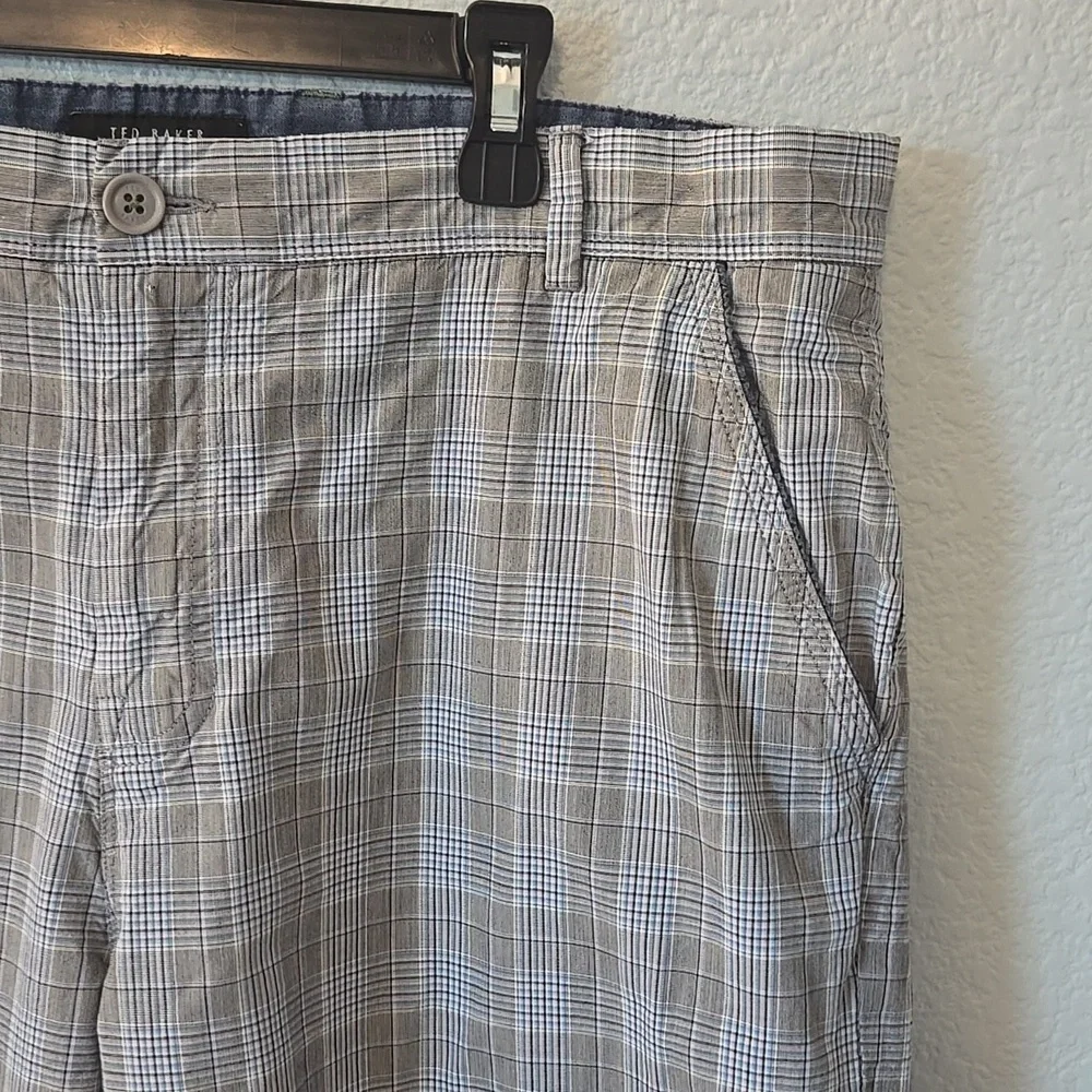 TED BAKER LONDON Mens Plaid Bermuda Shorts Blue Gray Plaid 36R